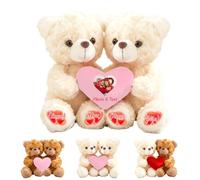 GOUFEISUN Personalised Teddy Bear with Heart, Custom Valentines Teddy Bear with Photo Name I Love You Hugging Bears as Personalised Valentine Gifts for Men Women 2Pcs, 10inch