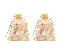 Goufride 200Pcs 9X12cm Sheer Drawstring Heart Organza Jewelry Pouches Wedding Party Christmas Favor Gift Bags (Gold)