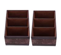 Goufride 2X Retro PU Leather Cosmetic Storage Box Remote Control Phone Holder Table Organizer for Home Office Storage Case