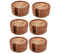Goufride 36Pcs/ Drink Coasters Set for Kungfu Tea Accessories Round Tableware Placemat Rattan Weave Cup Mat Pad Diameter 8cm