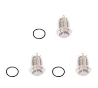 Goufride 3X 3V Push Button Switch Doorbell Button Blue LED 12 mm Silver