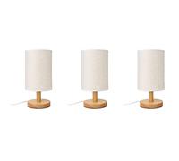 Goufride 3X DC5V Round Bedside Table Lamp Nightstand Lamp with Fabric Shade and Solid Wood for Bedroom, Living Room Modern Office