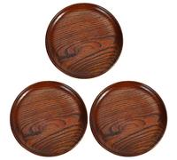 Goufride 3X Tableware Household Smooth Wooden Bread Dish Tray Kitchen Utensils Seasoning Plate Round