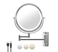 Goufride Wall Mounted Vanity Mirror 1/10X Magnifier 8 Inch Swivel Vanity&Bathroom Mirror with 3 Color Tem