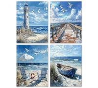 GOUGOUFAFA 4 Pack 5D Diamond Painting Kits for Adults Beach, Landscape Diamond Art Kits, Full Drill Crystal Art Kits for Adults Beginner, Craft for Gift Home Wall Decoration 12x16Inch