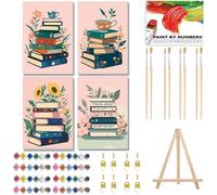 GOUGOUFAFA 4 Pack Framed Paint by Numbers for Adults, Book Painting by Numbers for Adults Beginner, Easy Acrylic Oil Painting Kits Advanced for Home Wall Decor 7.8x11.8in