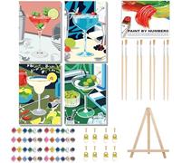 GOUGOUFAFA 4 Pack Framed Paint by Numbers for Adults Cocktail Painting by Numbers for Adults Canvas Advanced Acrylic Paint Kit for Home Wall Decor 7.8x11.8in