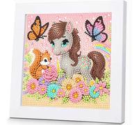 GOUGOUFAFA Animals Diamond Art for Kids with Frame- Small Diamond Painting Kits for Children, Big Gem Arts and Crafts for Kids Ages 6-12(7x7inch)