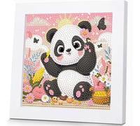 GOUGOUFAFA Panda Diamond Art for Children with Frame- Small Diamond Painting Kits for Kids, Big Gem Arts and Crafts for Kids Ages 6-12(7x7inch)