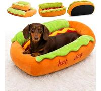 GOUHIDAMAI 2027 Hot Dog Dog Bed for Dachshund - Hotdog Design Bun Soft Removable Washable Pet Bed for Puppies