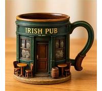 GOUHIDAMAI 3D Irish Pub Mug, Vintage Medieval Embossed Resin Coffee Mug with Stainless Steel Lining, 300ml Tavern Style Drinking Cup, Beer Tankard Father’s Day Gift for Dad, Husband, Grandpa, Men