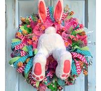 GOUHIDAMAI Easter Wreaths For Front Door, Easter Thief Bunny With Ears Wreath, Door Wreaths Bunny Decorations Outside Home, Easter Reef Decor Happy Spring Outdoor Daisy Garland Farmhouse Flower