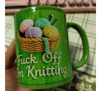 GOUHIDAMAI Fuck Off I'm Knitting Mug, 11oz Sarcastic Ceramic Cup with 2D Yarn Basket Design, Funny Coffee Mug Tea Cup, Microwave & Dishwasher Safe, for Home Office Decor