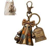 GOUHIDAMAI Halloween Spirit Boo Crew Ghost Keychain,Vintage Patchwork Ghost Key Chain,Spooky Boo Key Ring for Bags Purse Charms for Handbags Gifts for Family & Halloween Enthusiasts