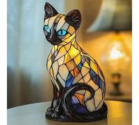 GOUHIDAMAI Handcrafted 3D Resin Cat Lamp, Vintage Stained Glass Cat Night Light, Decorative LED Night Light for Cats Lovers, USB Table Lamp Cozy Glow for Desk & Mantel, Fun Gift for Pet Owners (B)