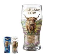 GOUHIDAMAI Highland Cow 2026 Commemorative Glass, Premium Crystal Beer Glass with Highland Landscape, Vintage Farm Animal Design Stained Drinking Glasses, for Coffee Lovers, Women & Cowgirl