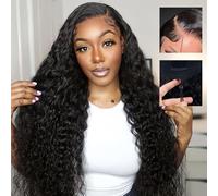 Goulus 7x6 HD Lace Wig Glueless Human Hair Pre Cut 250% Density Deep Wave Drawstring Glueless Human Hair Breathable Cap for Beginners Natural Color 26 Inch