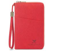 GOUNNU PU Leather Passport Protector with RFID Blocking Zip and Wallets Passport Pouch for Family Passports, Credit Cards, Travel Documents, Red, 20.2x12.7x2.4cm, Modern