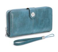 GOUNNU Women's Large PU Leather Wallet, Women's Wallets Long RFID Protection Large Capacity Zipper Coin Purse 10 Credit Card Wallet, blue, 19.3x10x3CM, Modern