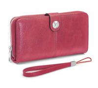 GOUNNU Women's Large PU Leather Wallet, Women's Wallets Long RFID Protection Large Capacity Zipper Coin Purse 10 Credit Card Wallet, red wine, 19.3x10x3CM, Modern