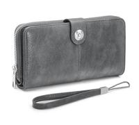 GOUNNU Women's Large PU Leather Wallet, Women's Wallets Long RFID Protection Large Capacity Zipper Coin Purse 10 Credit Card Wallet, grey, 19.3x10x3CM, Modern