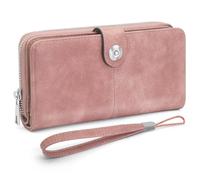 GOUNNU Women's Large PU Leather Wallet, Women's Wallets Long RFID Protection Large Capacity Zipper Coin Purse 10 Credit Card Wallet, pink, 19.3x10x3CM, Modern