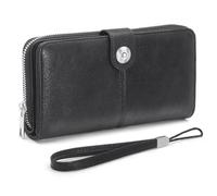 GOUNNU Women's Large PU Leather Wallet, Women's Wallets Long RFID Protection Large Capacity Zipper Coin Purse 10 Credit Card Wallet, Black, 19.3x10x3CM, Modern