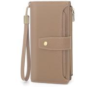 GOUNNU Women's Large Wallet PU Leather RFID Blocking Elegant Spacious Ladies Wallet with Zipper Coin Purse and 32 Credit Card Holders, 1 Detachable Slot, Khaki, 20x10x3cm, Modern