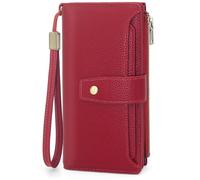 GOUNNU Women's Large Wallet PU Leather RFID Blocking Elegant Spacious Ladies Wallet with Zipper Coin Purse and 32 Credit Card Holders, 1 Detachable Slot, red wine, 20x10x3cm, Modern