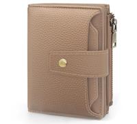 GOUNNU Women's Small Leather Wallets and RFID Blocking Card Holders with 4 ID Window and Zippered Coin Pouch, khaki, 12.5x9.5x2.5cm, Modern
