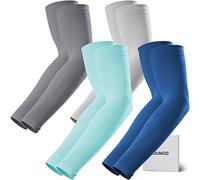 GOUNOD Arm Sleeves for Men and Women Compression Sleeve to Cover Full Arm Sun Protection, UV Block for Sports and Outdoors, 4 Pairs:1 Pair Dark Grey,1 Pair Light Grey,1 Pair Light Blue, Default