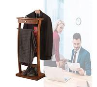 GOUOLSO Clothes Valet Stand for Men and women, Freestanding Floor Standing Suit Hanger Rack with Front Trouser Rack Non-slip Rubber Sleeve, for Crease-Free Suit Coat Stand Storage - Wooden