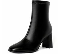 GOUPSKY Ankle Boots for Women Chunky Block Heel Boots Square Toe Side Zipper Short Women's Booties, Black, 7.5 UK