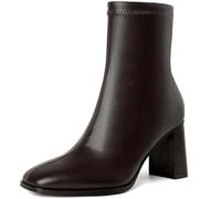 GOUPSKY Ankle Boots for Women Chunky Block Heel Boots Square Toe Side Zipper Short Women's Booties, Dark Brown, 3 UK