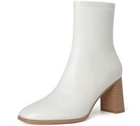 GOUPSKY Ankle Boots for Women Chunky Block Heel Boots Square Toe Side Zipper Short Women's Booties, White, 5.5 UK