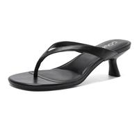 GOUPSKY Kitten Heels for Women Round Open Toe Sandals Flip Flop Heels Summer Low Heeled Thong Sandals, Black, 4.5 UK