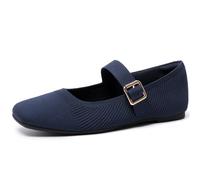 GOUPSKY Knit Flats for Women Square Toe Slip On Casual Ballet Flats with Adjustable Strap Soft Foldable Mary Jane Shoes for Dressy Office Work Daily, Navyblue, 7.5 UK