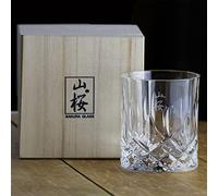 GOUQISHUI Japanese Mountain Cherry Blossom Glass Whiskey Cup Carved Crystal Glass Wooden Box Set Classical Japanese Ins Style