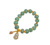 Gourd Charm Natural Jadeite And Jade Aventurine Pumpkin Beads Golden Silk Jade Beaded Strand For Women Fine Jewelry