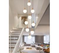 Gourd Shape Lights Modern Staircase Chandelier Minimalist Pendant Light For High Ceiling Living Room Duplex Villa High Ceiling Variable-lighting Daylight, White Light, Yellow (Size:9 BALLS,Color:GOLD)