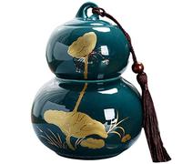 Gourd-Shaped Oriental Ceramic Food Storage Jar with Airtight Lid - Tea Canister, Coffee Container, Feng Shui Calabash, Perfect for Nuts, Snacks, and Sugar in Kitchen Accents