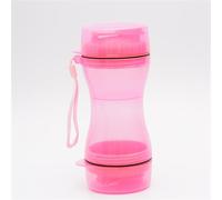 Gourde pour Chien 330ml avec Récipient Nourriture 280ml Couvercle Étanche Sans BPA Qualité Alimentaire Pour Chiens/Chats Voyage Promenade Randonnée Parc(Pink)