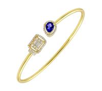 GOURIK 14K Gold Plated Blue Sapphire Cuff Bracelet for Women - Sapphire Simulated Diamond Open Bangle - Trendy Light Weight Gold Bracelets - Anniversary Christmas Gifts for Her