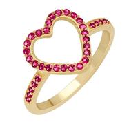 GOURIK 18K Yellow Gold Plated Heart Shape Ruby Ring Size 5.5 for Women - July Birthstone Sturdy Comfort Fit Non-Tarnishing Midi Dainty Ring - Red Stone Light Weight Jewelry Gift for Valentine's Day