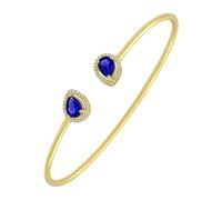 GOURIK Lab Created Sapphire Open Bangle for Women - 14K Yellow Gold Plated Lab Grown Sapphire & Simulated Diamond Cuff Bracelet - Gift for Her