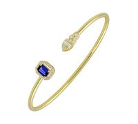 GOURIK Lab Created Sapphire Open Bangle Gifts for Women, 14K Yellow Gold Plated Lab Grown Sapphire & Simulated Diamond Cuff Bracelet