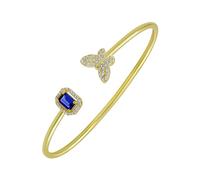 GOURIK Lab Created Sapphire Open Bangle Gifts for Women, 14K Yellow Gold Plated Lab Grown Sapphire & Simulated Diamond Cuff Bracelet