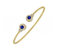 GOURIK Sapphire Gold Cuff Bracelet - 14K Gold Plated Open Bangle for Women - Simulated Sapphire and Diamonds Cuff Bracelet for Women - Gifts for Her