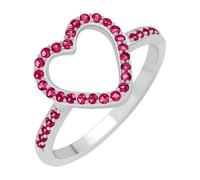 GOURIK White Gold Plated Heart Shape Ruby Ring Size 5.5 for Women - July Birthstone Sturdy Comfort Fit Non-Tarnishing Dainty Midi Ring - Light Weight Statement Jewelry - Valentine's Day Gift for Her
