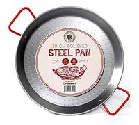 Gourmanity 12 inch Carbon Steel Paella Pan, 30cm Polished Steel Large Skillet From Spain, Great for Paella Parties Indoors, Outdoors, Camping & More, Imported Spanish Paellera, Made by Garcima